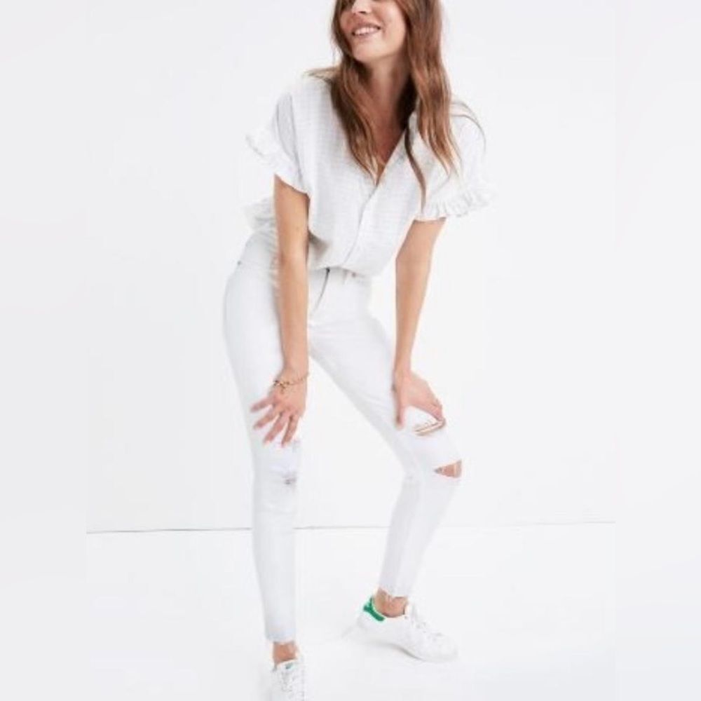 Madewell 27 White 9” High Rise Skinny Crop Distressed Jeans